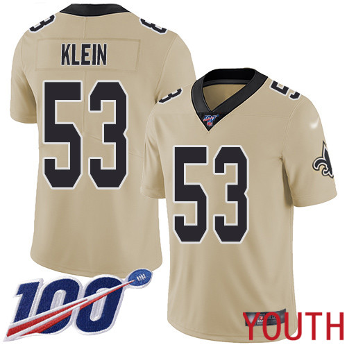 New Orleans Saints Limited Gold Youth A J Klein Jersey NFL Football 53 100th Season Inverted Legend Jersey
